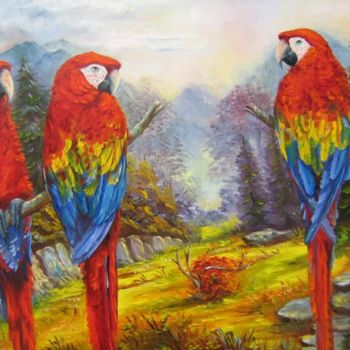 Painting titled "Araras tricolores" by Vilma D`Conti, Original Artwork