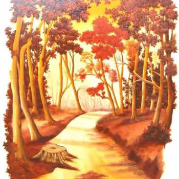 Peinture intitulée "Paysage sous bois" par Christian Geai, Œuvre d'art originale, Huile