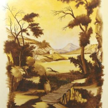 Pintura titulada "Paysage au pont" por Christian Geai, Obra de arte original, Oleo