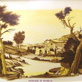 Pintura intitulada "Paysage avec village" por Christian Geai, Obras de arte originais, Óleo