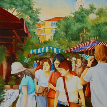 Painting titled "cours saleya" by Christian Geai, Original Artwork, Oil