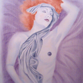 Desenho intitulada "FEMME AU CHEVEUX RO…" por Christian Geai, Obras de arte originais, Outro