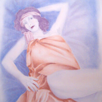 Disegno intitolato "FEMME A LA ROBE ROSE" da Christian Geai, Opera d'arte originale, Altro