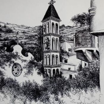 Malerei mit dem Titel "Chapelle du village" von Christian Geai, Original-Kunstwerk
