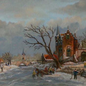 Painting titled "Winterstimmung mit…" by Hans-Peter Emons, Original Artwork, Oil