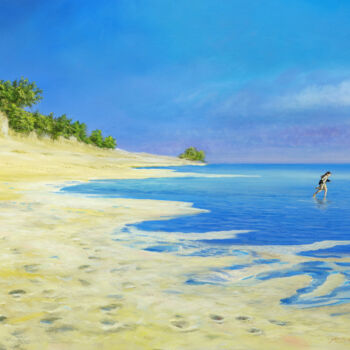 Painting titled "beach run / Strandl…" by Artdemo, Original Artwork, Oil