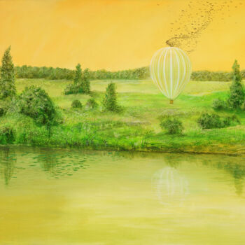 Malerei mit dem Titel "landing ballon / La…" von Artdemo, Original-Kunstwerk, Öl