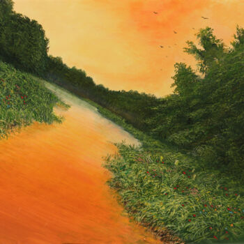 Malerei mit dem Titel "Skew River / Schrae…" von Artdemo, Original-Kunstwerk, Öl