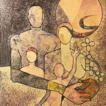 Peinture intitulée "THE-GOLDEN-BOND." par Devendra Negi, Œuvre d'art originale, Acrylique