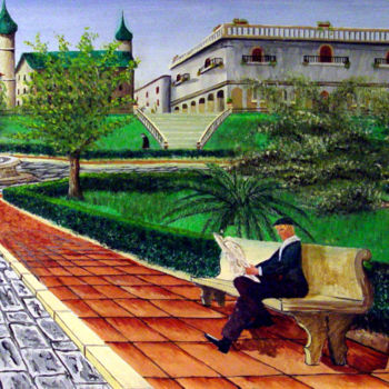 「lettura nel parco」というタイトルの絵画 Accaròによって, オリジナルのアートワーク, オイル