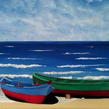 Картина под названием "Barche in sosta" - Accarò, Подлинное произведение искусства, Масло