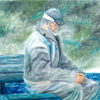 Painting titled "anziano uomo di mare" by Accarò, Original Artwork, Oil