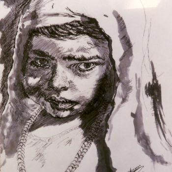 Dessin intitulée "Bambina orientale" par Accarò, Œuvre d'art originale, Encre