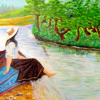 绘画 标题为“Donna al lago” 由Accarò, 原创艺术品, 油