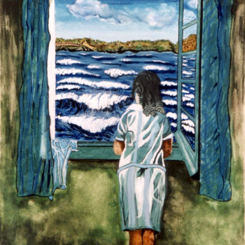 Pittura intitolato "donna alla finestra" da Accarò, Opera d'arte originale, Olio