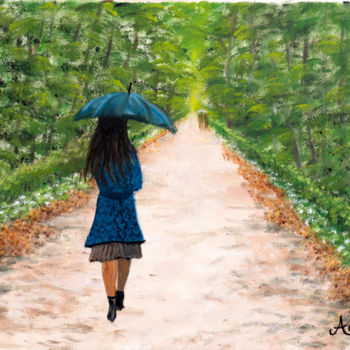 Painting titled "Passeggio nel parco" by Accarò, Original Artwork, Oil