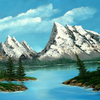 Peinture intitulée "Abeti sul lago" par Accarò, Œuvre d'art originale, Huile