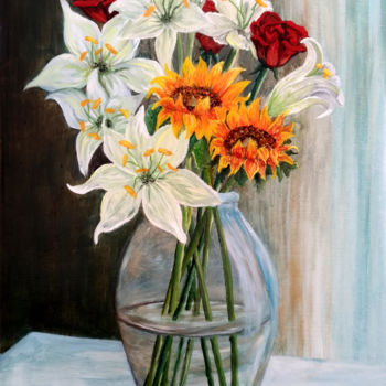 Pittura intitolato "Vaso di fiori" da Accarò, Opera d'arte originale, Olio