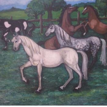 Pittura intitolato "Cavalli al pascolo" da Angelo Pisciotta, Opera d'arte originale