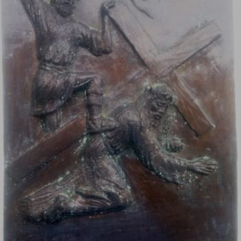 Sculpture titled "3-via crucis-tav- I…" by Angelo Pisciotta, Original Artwork, Terra cotta