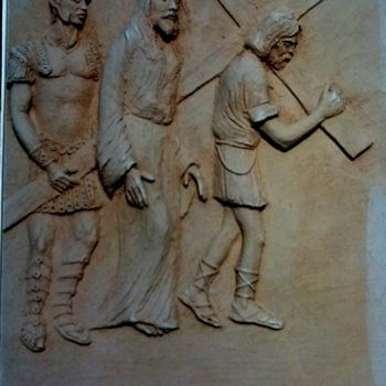 Scultura intitolato "5-via-crucis-tav-v…" da Angelo Pisciotta, Opera d'arte originale, Ceramica