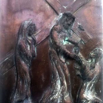 Rzeźba zatytułowany „8-via-crucis Tavola…” autorstwa Angelo Pisciotta, Oryginalna praca, Ceramika