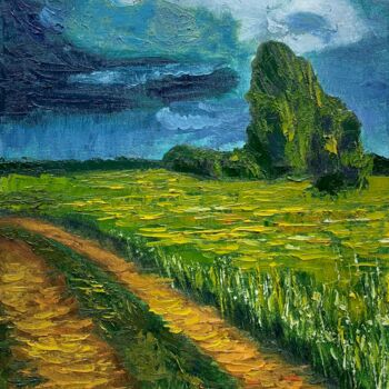 Картина под названием "''Rainy Sunny Field…" - Elena Tuncer, Подлинное произведение искусства, Масло