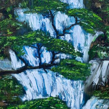 Pittura intitolato "''Waterfall Dream''…" da Elena Tuncer, Opera d'arte originale, Olio