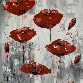 Schilderij getiteld "''Red poppies on th…" door Elena Tuncer, Origineel Kunstwerk, Acryl