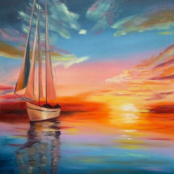 Painting titled "''Sunset Glamour''…" by Elena Tuncer, Original Artwork, Oil