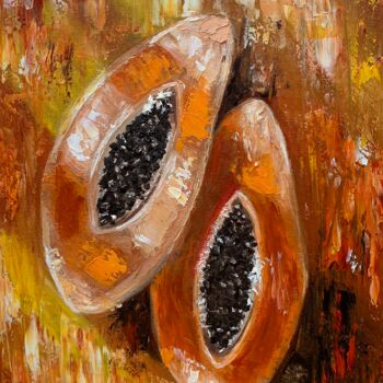 Painting titled "''Orange Papaya in…" by Elena Tuncer, Original Artwork, Oil