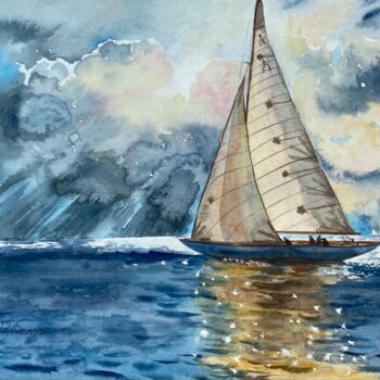 Peinture intitulée ""Warm Breeze"Sailin…" par Elena Tuncer, Œuvre d'art originale, Aquarelle
