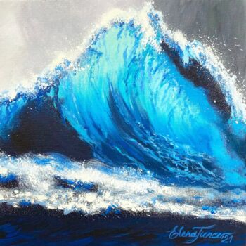 Painting titled ""The Atlantic Wave"…" by Elena Tuncer, Original Artwork, Acrylic Mounted on Wood Stretcher frame