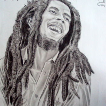 Zeichnungen mit dem Titel "Bob-Marley" von Ahmed Beldjilali, Original-Kunstwerk, Kohle