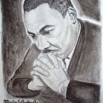 Drawing titled "Martin-Luther-kingjr" by Ahmed Beldjilali, Original Artwork, Charcoal