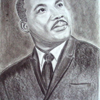 Dessin intitulée "Martin-Luther-King 2" par Ahmed Beldjilali, Œuvre d'art originale, Fusain
