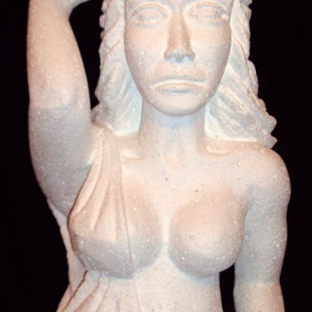 Skulptur mit dem Titel "Colonne Buste fémin…" von Ahmed Beldjilali, Original-Kunstwerk, Gips