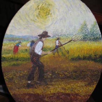 Pittura intitolato "lavoro sui campi n5" da Damiano Corona, Opera d'arte originale, Olio