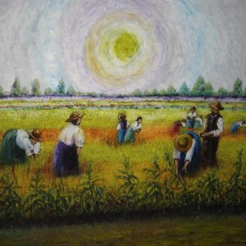 Pittura intitolato "la risaia" da Damiano Corona, Opera d'arte originale, Altro