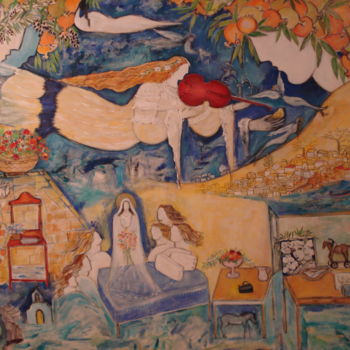 Картина под названием "Mi casa en Paxos-Gr…" - Maika, Подлинное произведение искусства, Акрил