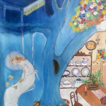 Картина под названием "Mi casa en el árbol…" - Maika, Подлинное произведение искусства, Акрил