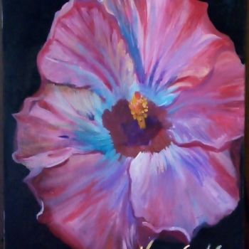 Peinture intitulée "Flor Ibisco" par Vanesca Conká, Œuvre d'art originale, Huile