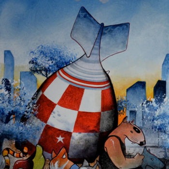 Pintura titulada "BULL TERRIER CITY -…" por Raphaël Vavasseur, Obra de arte original, Acrílico