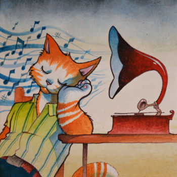 Pintura titulada "BLUE NOTE CAT - Pei…" por Raphaël Vavasseur, Obra de arte original, Acrílico
