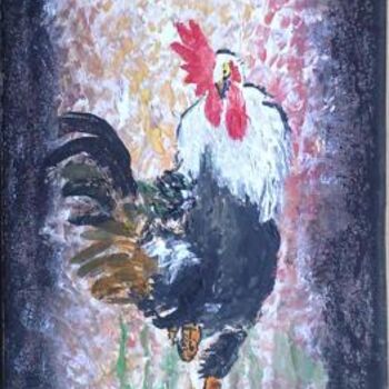 Painting titled "No = 5 Rooster (eng…" by Murat Sahingoz, Original Artwork, Oil