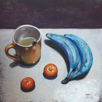 Dibujo titulada "Bananes bleues" por Artelierdedomi, Obra de arte original, Pastel