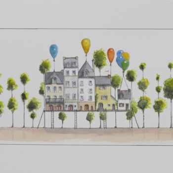 「Les ballons」というタイトルの絵画 Artelierdedomiによって, オリジナルのアートワーク, 水彩画