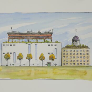 Painting titled "Bâtiment blanc" by Artelierdedomi, Original Artwork, Watercolor