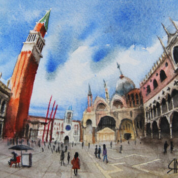 Картина под названием "Piazza San Marco" - Артём Яворский, Подлинное произведение искусства, Акварель