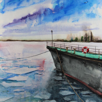 Peinture intitulée "Don river in January" par Artiom Iavorskii, Œuvre d'art originale, Aquarelle